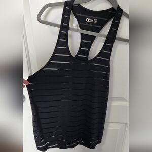 ZYIA Black Sheer Striped Racerback Tank Top Sz M NWT